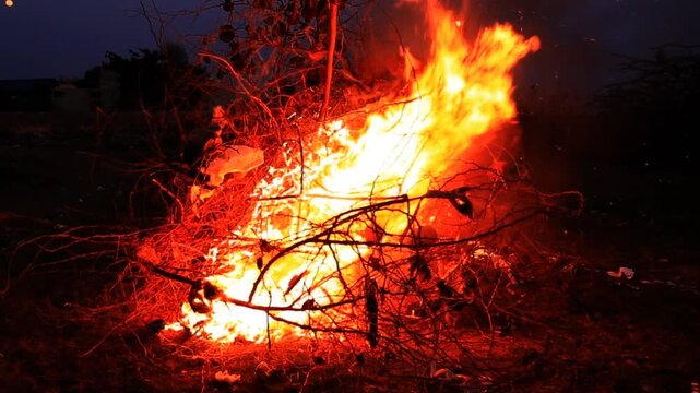 Holi is a Hindu festival in which a bonfire is lit to celebrate the burning of demoness this ritual is symbolic of victory of good over evil.