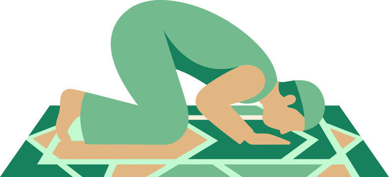 Muslim Man in Sujud Prostration Prayer on Prayer Rug Vector