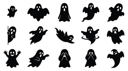 Obraz premium A spooky and delightful halloween ghost vector bundle featuring diverse spectral shapes and expressions for all your creepy design needs and projects