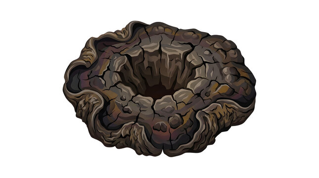 Dark brown cracked crater hole isolated on transparent background, detailed game asset or element for fantasy and sci-fi designs.