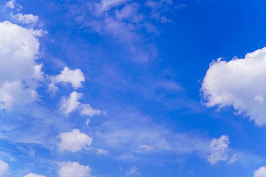 Vibrant Blue Sky with Fluffy White Clouds on a Clear Sunny Day