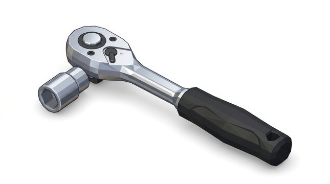 Metal socket wrench with black rubber handle isolated on white background