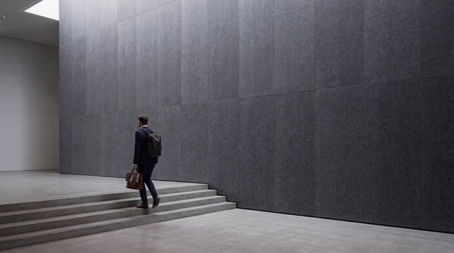 Businessman with Briefcase Walking in Modern Corporate Building