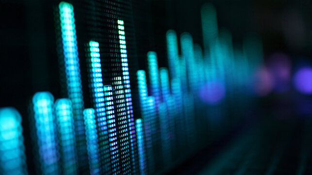 Digital Audio Equalizer Display with Glowing Blue Lights