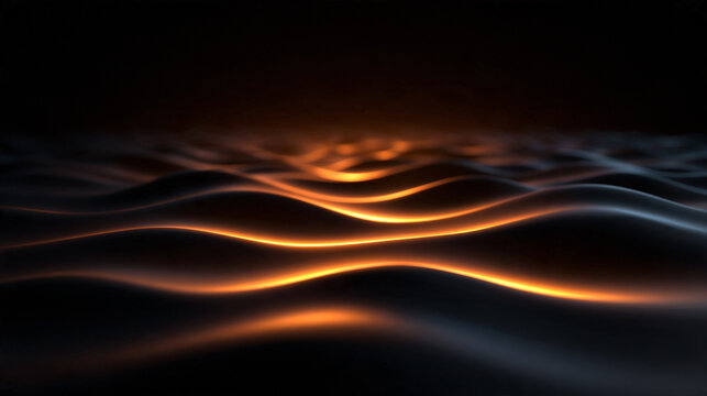Abstract Dark Wavy Surface with Golden Glowing Edges