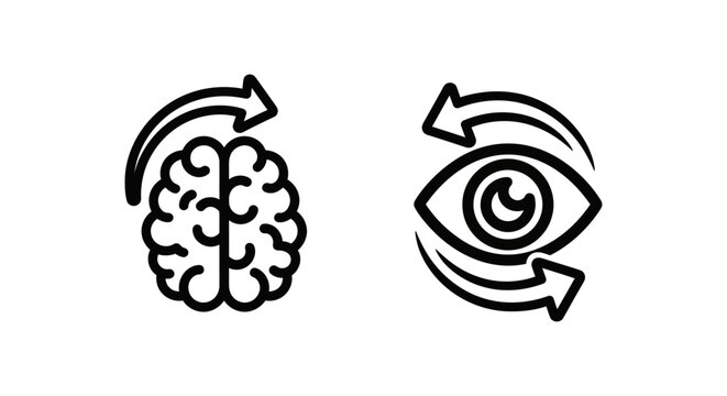 Cognitive flip and insight shift minimalist line art icons with cognitive perspective thinking intelligence understanding learning awareness strategy abstract business innovation