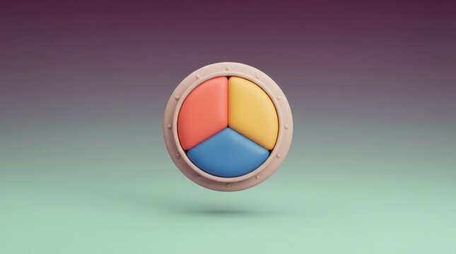 3D render of a circular pie chart icon with colorful segments on a soft gradient background