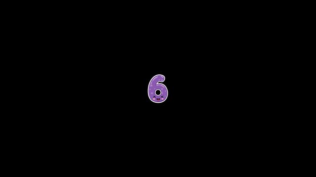 Cartoon numbers animated cute colorful kids learning countdown 0 to 10 on 4k black background