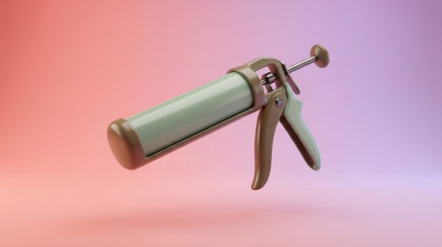 3D render of a professional silicone caulk gun isolated on a soft gradient background for