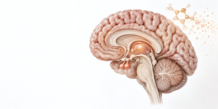Brain Relay Structures and Vitamin Molecule Illustration