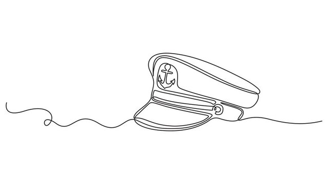 Animated self drawing  One line art cowboy hat - Minimalist continuous line drawing of western style hat vector illustration Continuous one line drawing of police cap. Self drawing line animation of