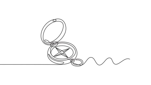 Animated self drawing of Continuous one line drawing of traveller compass, Self animated one continuous line drawing of traveler compass vector illustration, compass continuous one line drawing 4k