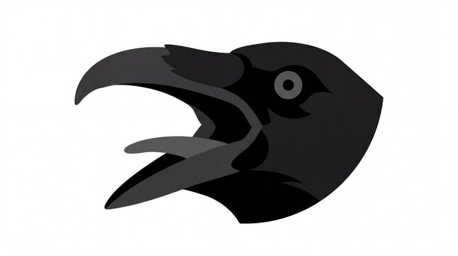 Black crow head profile with open beak cawing in vector style