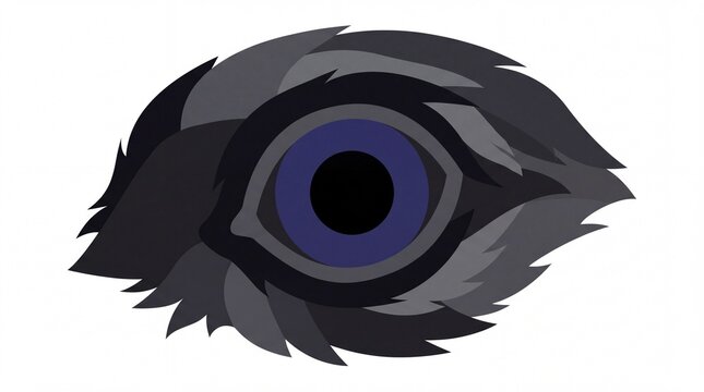 Stylized dark feathered eye of a mythical bird or beast illustration