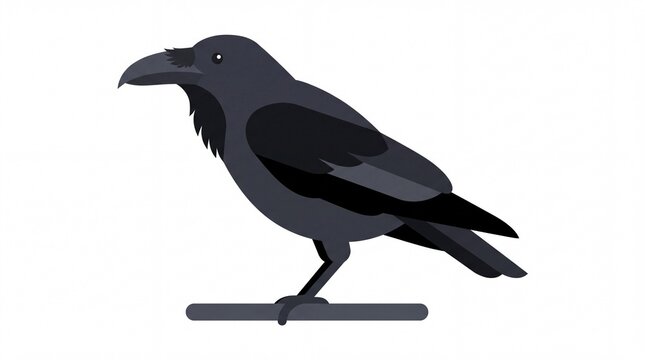 Black crow vector illustration perched on a branch