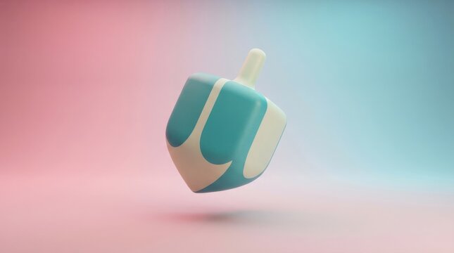 3D dreidel toy with blue and white color design on gradient background