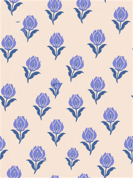 Seamless floral pattern repeating flower pastel background blue tulip decorative surface simple motif vintage style soft color
