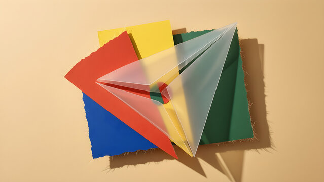 One small sensitive color patch concealed beneath overlapping translucent and opaque paper planes for editorial, business, wellbeing, social-impact and brand-storytelling campaign
