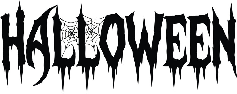 Spooky Halloween text with dripping blood effect, creepy horror typography with spider webs, gothic holiday lettering for party posters and invitations