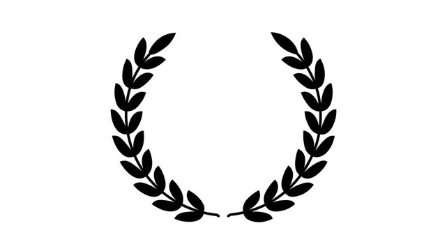 Award Wreath Animation. Laurel Wreath Animation. Transparent background, black and white concept, 4K video.