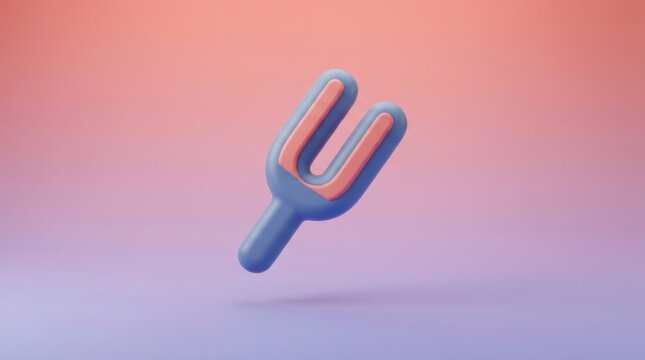 3D render of a tuning fork icon isolated on a soft gradient background for music and sound design