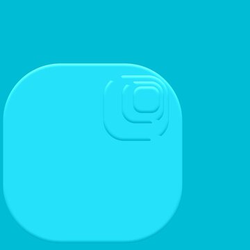 Illustration of a cyan light blue abstract background with curved box shapes in a clean and modern minimalist 3D neomorphism style,blue button on white background