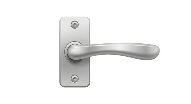 A vector illustration of a modern silver lever door handle with a keyhole plate on a white background.