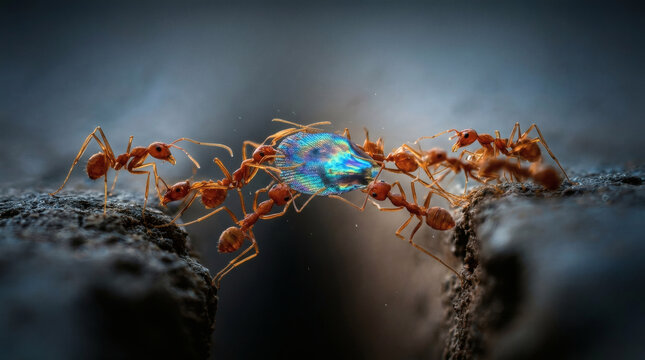 Ants transporting fish scale