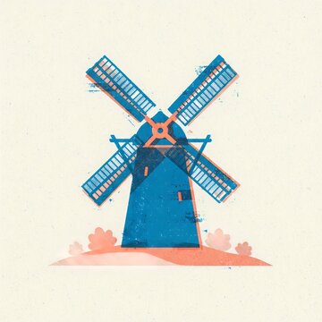 Windmill Countryside Farm Architecture Concept Draw AI