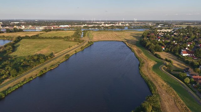 Aerial View of Werdersee Lake and Green Dikes in Bremen