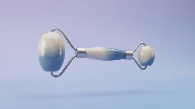 3D render of massage gua sha tool with smooth rounded handles and metal scraper