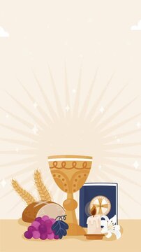 Christian Holy Communion Table with Bread and Wine for a Sacred Worship Ceremony Video