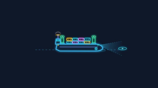 Neon Animation of Autonomous Container Ship Navigating