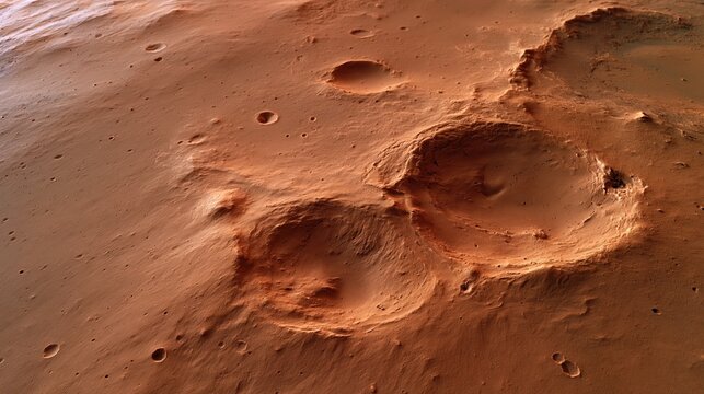 Surface de la plan&egrave;te Mars couverte de crat&egrave;res d'impact vue depuis l'orbite