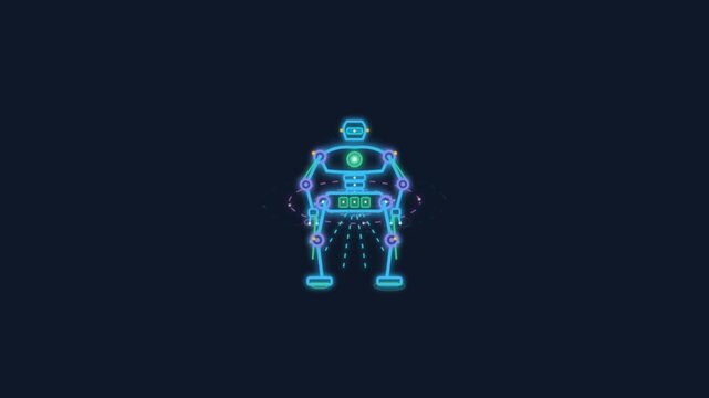 Neon Robot Scanning and Confirming with Checkmark Animation