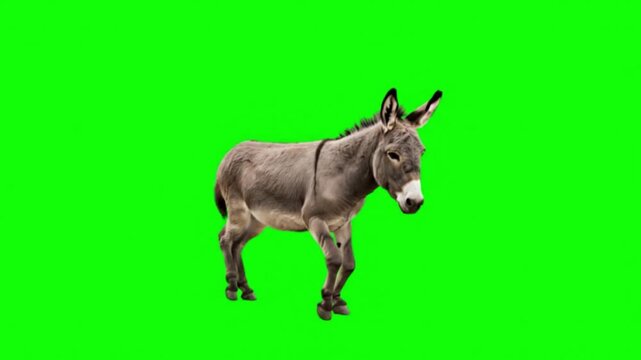 Realistic Donkey Natural Movement on Green Screen Background &ndash; Farm Animal Wildlife Video Footage