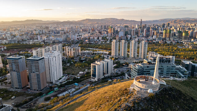 Ulaanbaatar City Skyline Aerial View at Sunset, Mongolia
