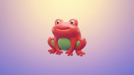 Fototapeta premium Cute 3D render of a cartoon red frog with a green belly isolated on a soft purple gradient