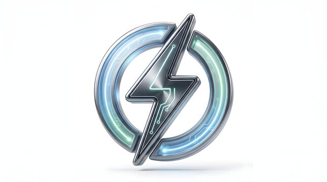 Futuristic 3D energy efficiency symbol representing optimized power consumption, clean technology, smart energy, and sustainable resource management.