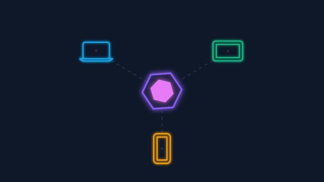 Neon Animation of Devices Connected to Central Network Hub