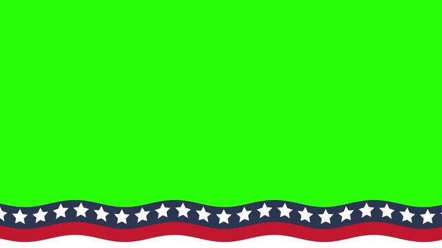 USA flag animated waving bottom star border loop 4k green screen background.