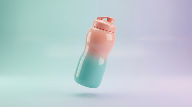 3D render of a pastel colored plastic water bottle isolated on a gradient background