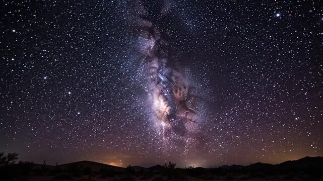 Desert Night Sky with Saguaro Cacti Silhouettes and Stars