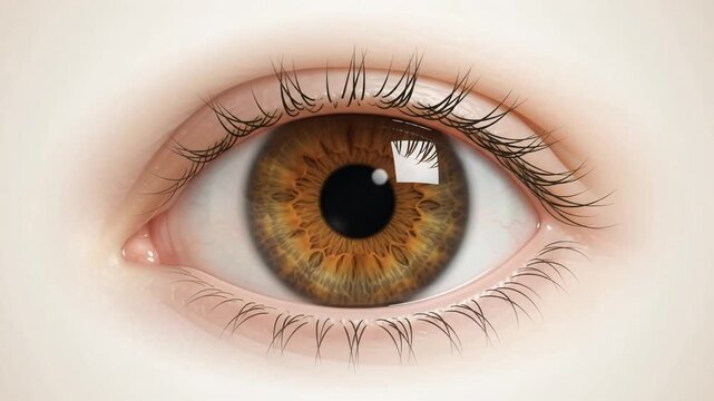 Close Up Macro Rendering of Human Hazel Brown Eye Iris Pupil and Eyelashes