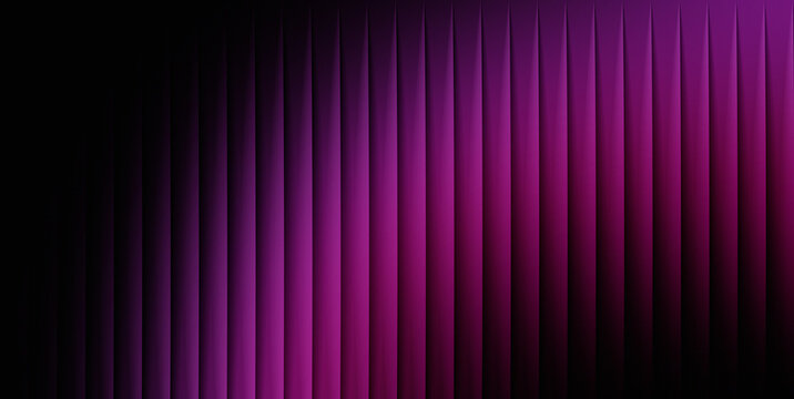 Abstract purple background featuring vertical parallel lines with a smooth gradient transition from dark shadows to bright vibrant neon light