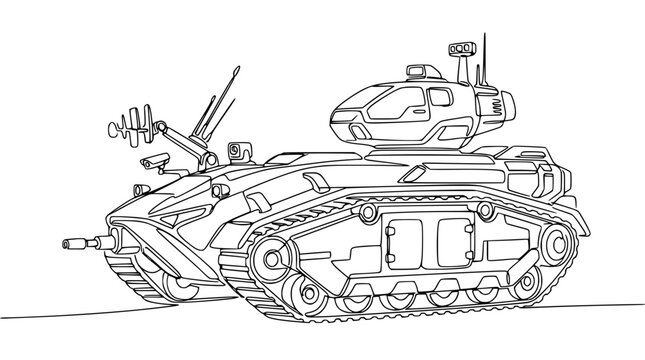 Futuristic Tank Vehicle Isolated Line Art