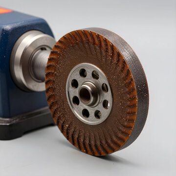 Industrial manufacturing and precision engineering, diamond grinding wheel mounted on a bench grinder for metalworking and surface finishing tasks