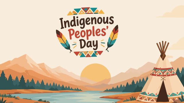 Indigenous peoples day animated landscape with teepee tent and mountains 4K background