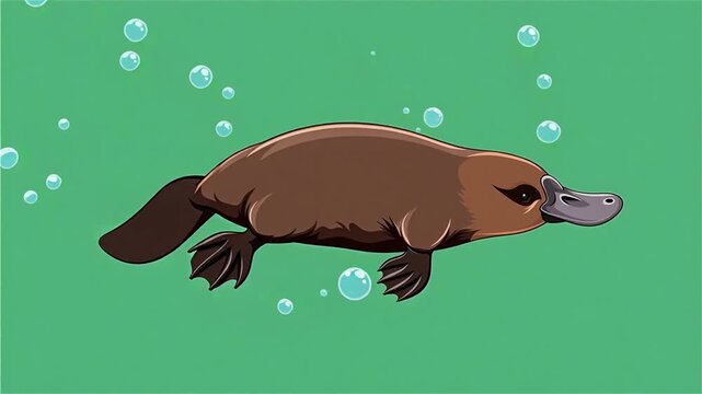 Platypus Swimming Underwater Vector Animation on Green Screen, 5 Seconds Video