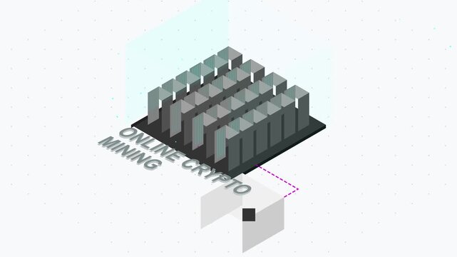 Isometric Cryptocurrency Mining Farm and Personal Finance Concept Animation
